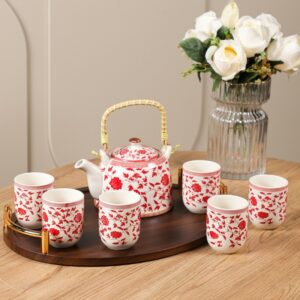 Service Théière avec Anse Tressée & 6 Tasses en Céramique