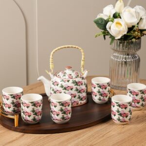 Service Théière avec Anse Tressée & 6 Tasses en Céramique