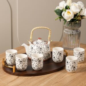 Service Théière avec Anse Tressée & 6 Tasses en Céramique