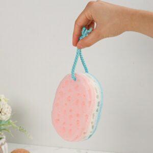 Éponge de Bain Ovale à Suspendre – Rose & Bleu