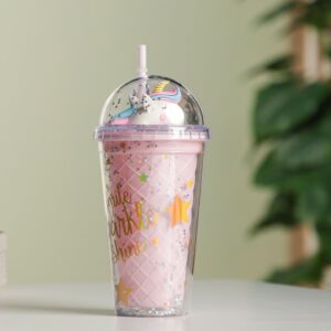 Gobelet Isotherme 400ML avec Paille et Couvercle Transparent