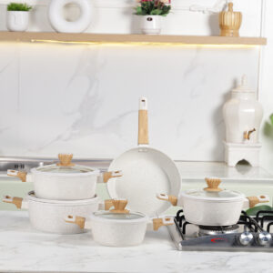 Sizar- Batterie de cuisine 9 pièces en granite Blanc