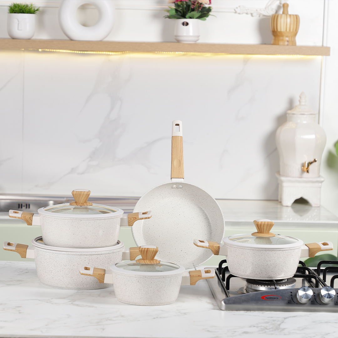 Sizar- Batterie de cuisine 9 pièces en granite Blanc