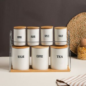 Set Porte-Épices en Céramique avec Support en Bois – 7 Pots