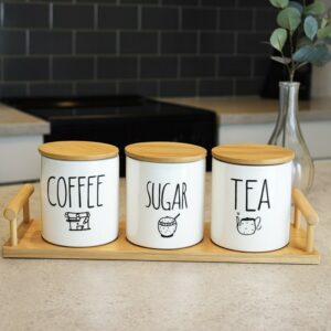 Série de 3 Pots à Épices en Céramique avec Support en Bois