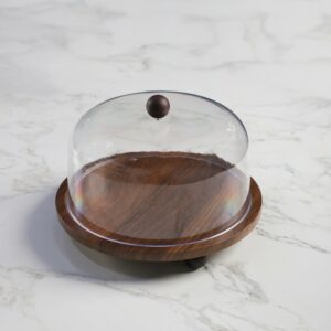 Présentoir à Gâteau en Bois avec Couvercle Transparent 27 cm