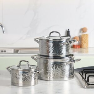 Mixstar - Série de 3 Faitouts en Inox 18/10 Martelée