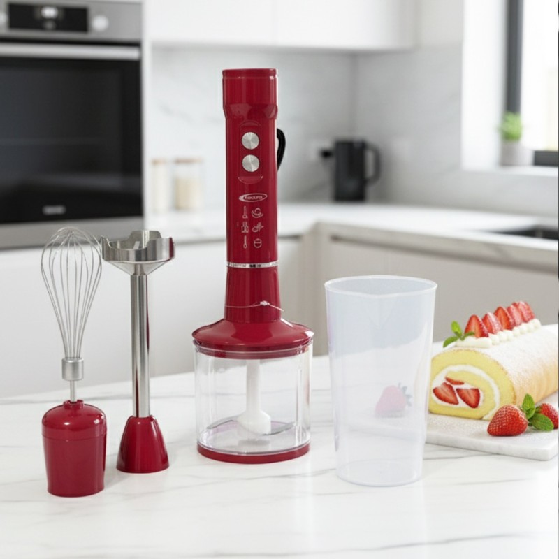 Florence HK-452H - Set Mixeur Plongeant 400W 4en1 Rouge