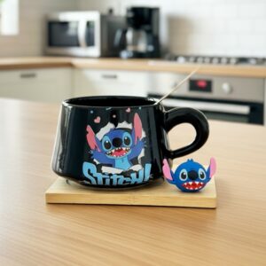 Tasse Stitch Noire en Céramique avec Cuillère