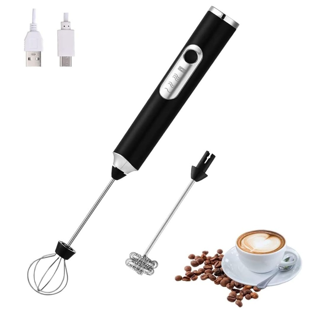 Florence HK-440- Mousseur à Lait 2en1 Rechargeable 9000RPM Noir