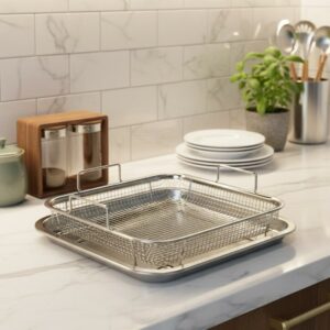 Friteuse avec Plateau & Grille en Inox 25×25 cm