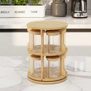 Porte Épices Rotative en Bois avec 10 Pots en Verre