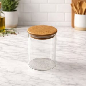 Porte-Épices en Verre 11cm avec Couvercle en Bois