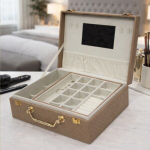 Coffret à Bijoux Élégant avec Poignée & Miroir – Format Organisateur