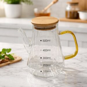 Huilière en Verre 1000ML avec Bec Verseur et Couvercle en Bois