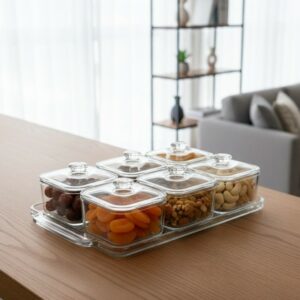 Porte Fruits Secs en Verre avec Plateau 21×31 cm