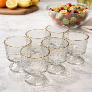 Set de 6 Coupes à Dessert en Verre Texturé avec Liseré Doré