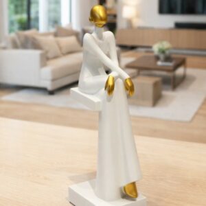 Statue Décorative Femme Élégante Blanc & Or en Résine 31 cm