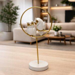 Statue Décorative Hiboux sur Cercle Doré en Résine 29 cm