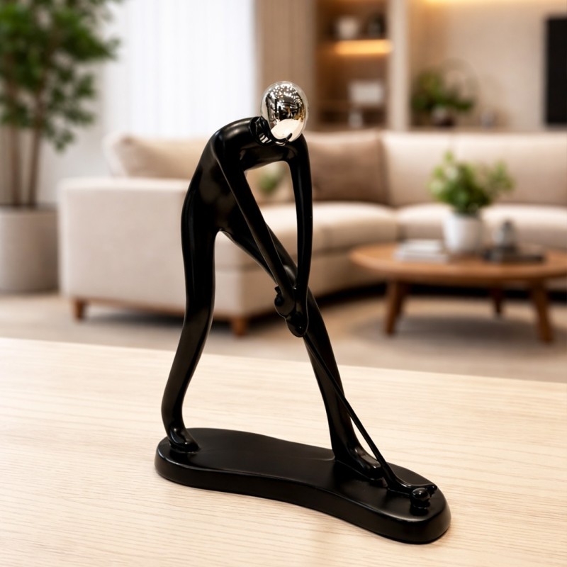 Statue Décorative Homme Abstrait Noir & Argent en Résine 24 cm