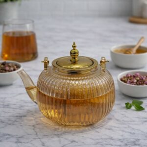 Théière en Verre 1000 ml avec Couvercle Doré