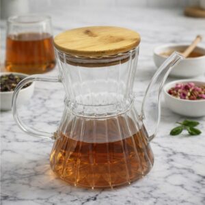 Théière en Verre 600 ml avec Couvercle en Bois