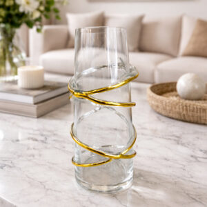 Vase en Verre Transparent avec Décoration Dorée