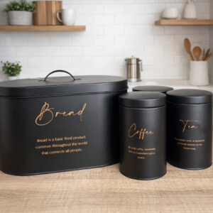 Set Boîte à Pain avec Boîtes Café, Sucre et Thé – 4 Pièces Noir