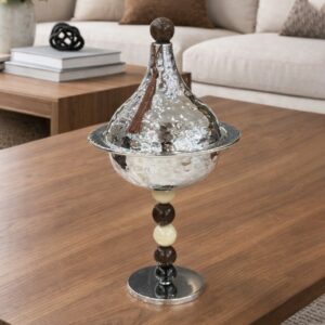 Bonbonnière Décorative sur 29 cm  Pied en Métal Chromé