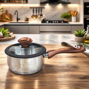 Falez- Casserole 18 cm en Inox 18/10 avec Couvercle en Bois