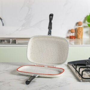 Daisini - Poêle Double Grille en Granite 35 cm Créme