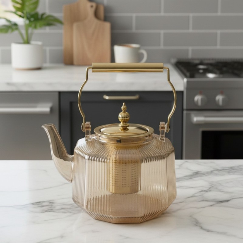Théière en Verre 1000ML Martelée Miel