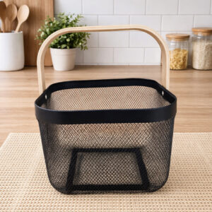 Panier de Rangement Noir Métal & Bois