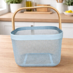 Panier de Rangement Bleu Métal & Bois