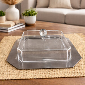 Plat à Cake en Inox 18/10 avec Couvercle 21*21 cm