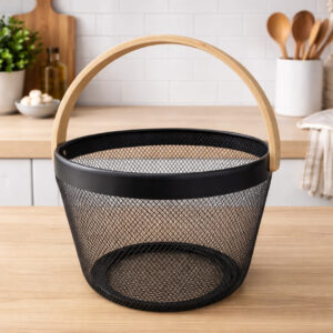 Panier de Rangement Noir Métal & Bois