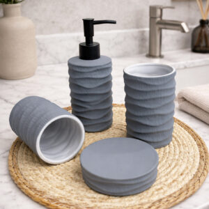 Ensemble Accessoires Salle de Bain 4 Pièces Gris en Céramique