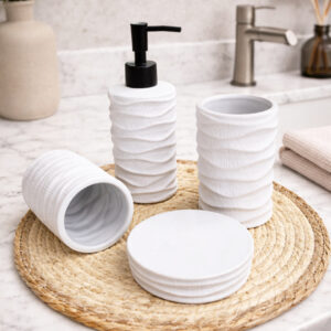 Ensemble Accessoires Salle de Bain 4 Pièces Blanc en Céramique