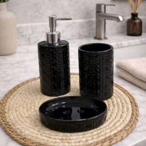Ensemble Accessoires Salle de Bain 3 Pièces Noir en Céramique