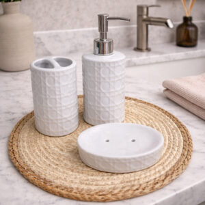 Ensemble Accessoires Salle de Bain 3 Pièces Blanc en Céramique