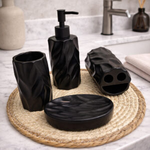 Ensemble Accessoires Salle de Bain 4 Pièces Noir en Céramique