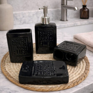 Ensemble Accessoires Salle de Bain 4 Pièces Noir en Céramique