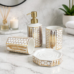Ensemble d'Accessoires de Salle de Bain 4 Pièces en Céramique