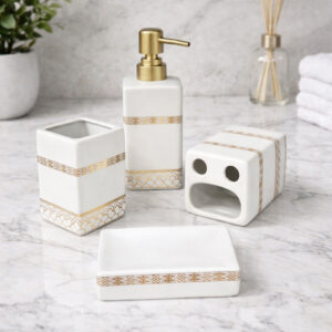 Ensemble d'Accessoires de Salle de Bain 4 Pièces en Céramique
