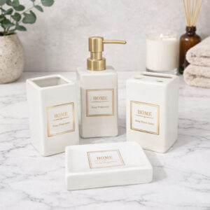 Ensemble d'Accessoires de Salle de Bain 4 Pièces en Céramique