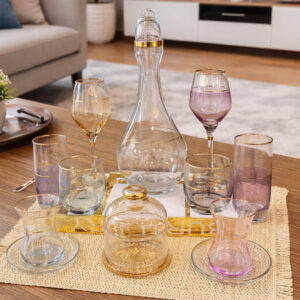 Service à Eau en Verre 34 Pièces avec Bordure Dorée