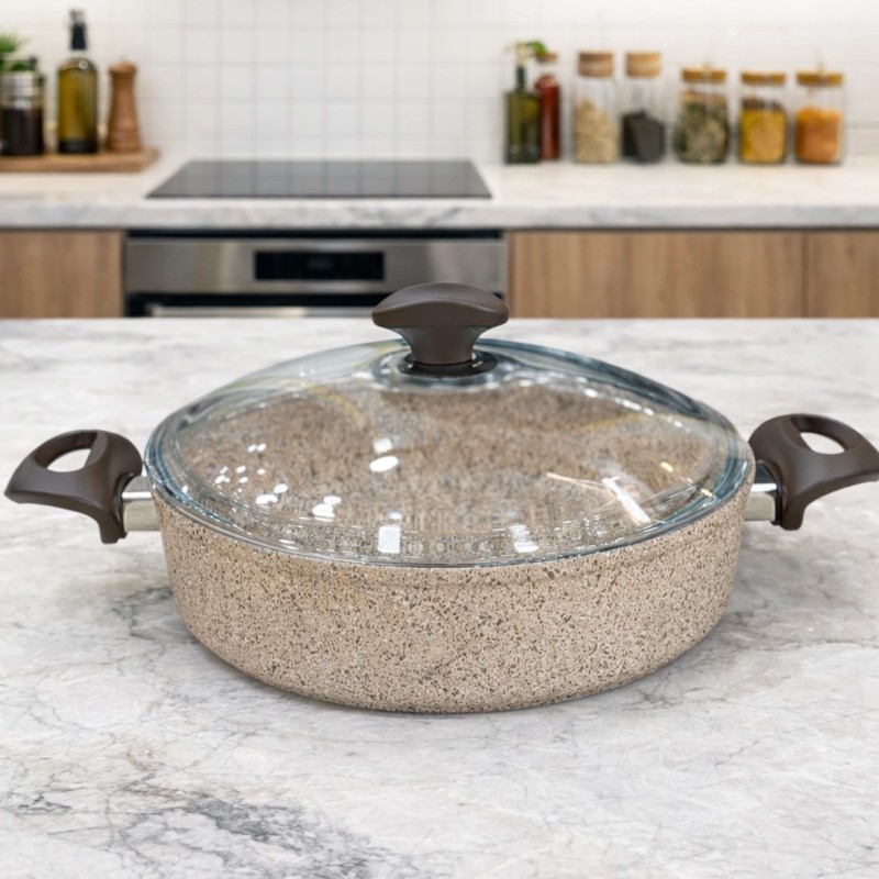 Sauteuse en Granite 26 cm avec Couvercle en Verre - Falez