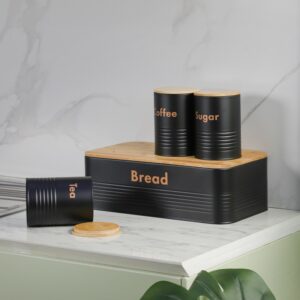 Set 4 Boîtes de Rangement Cuisine en Métal Noir