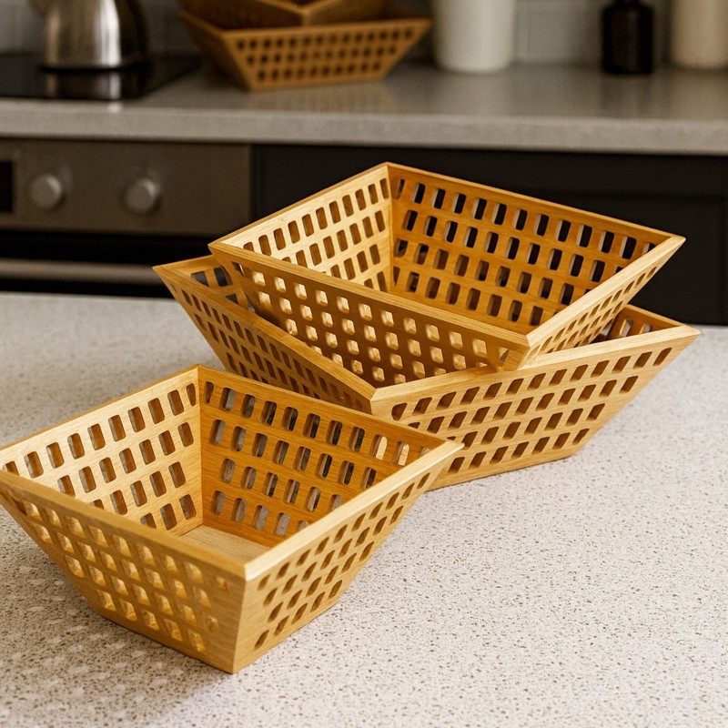 Set de 3 Corbeilles Carrées en Bois