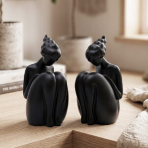 Lot de 2 Statues Abstrait Moderne Décoratives en Résine Noir